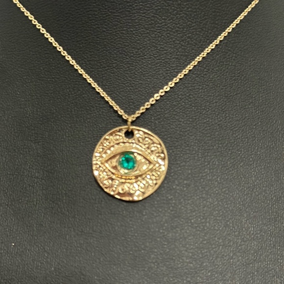 EXPRESS Gold-Tone Evil Eye Pendant Necklace – Teal Glass Center - Picture 3 of 8